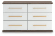 Kendanport White/Brown Queen Upholstered Bed, Dresser and Nightstand - PCB1108B9
