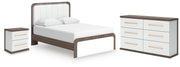 Kendanport White/Brown Queen Upholstered Bed, Dresser and Nightstand - PCB1108B9