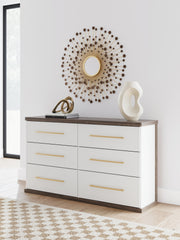 Kendanport White/Brown Queen Upholstered Bed, Dresser and Nightstand - PCB1108B9