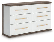 Kendanport White/Brown Queen Upholstered Bed, Dresser and Nightstand - PCB1108B9