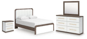 Kendanport White/Brown Queen Upholstered Bed, Dresser, Mirror and Nightstand - PCB1108B10
