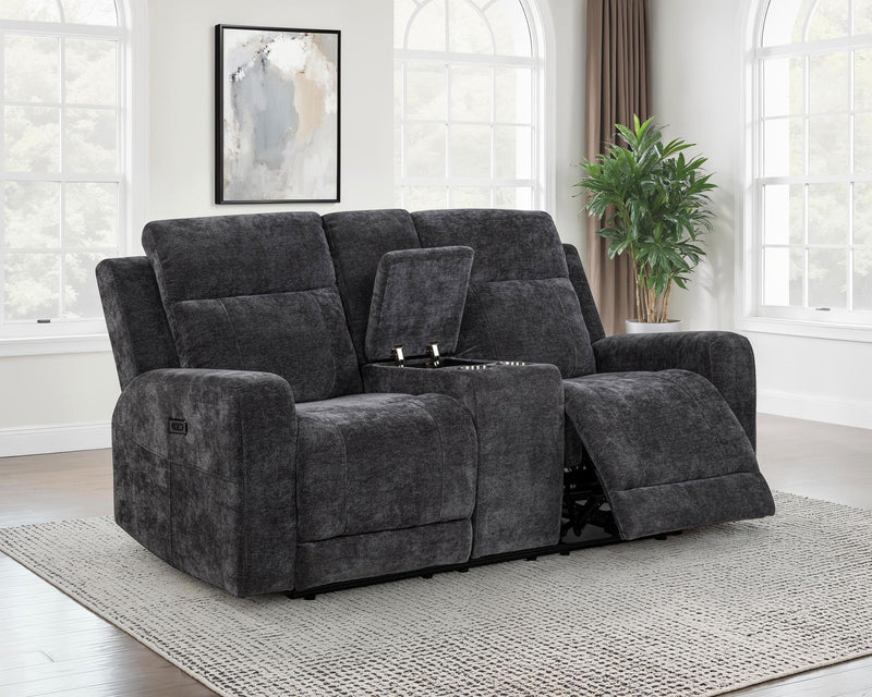 Kennett Chenille Upholstered Power Reclining Loveseat Grey - 610155P