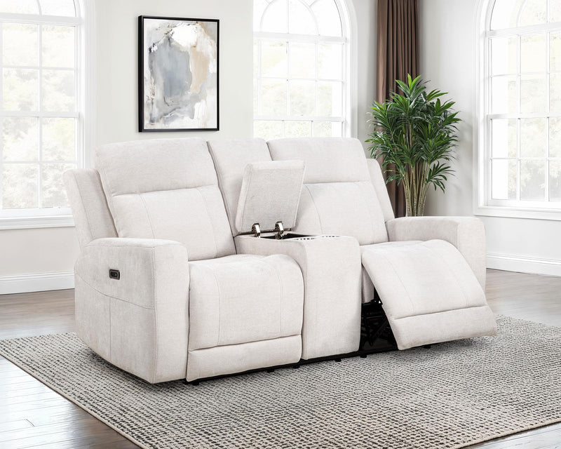 Kennett Chenille Upholstered Power Reclining Loveseat Ivory - 610152P