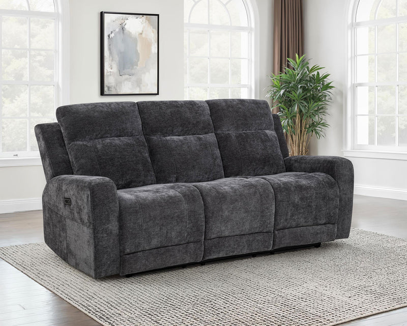 Kennett Chenille Upholstered Power Reclining Sofa Dark Grey - 610154P