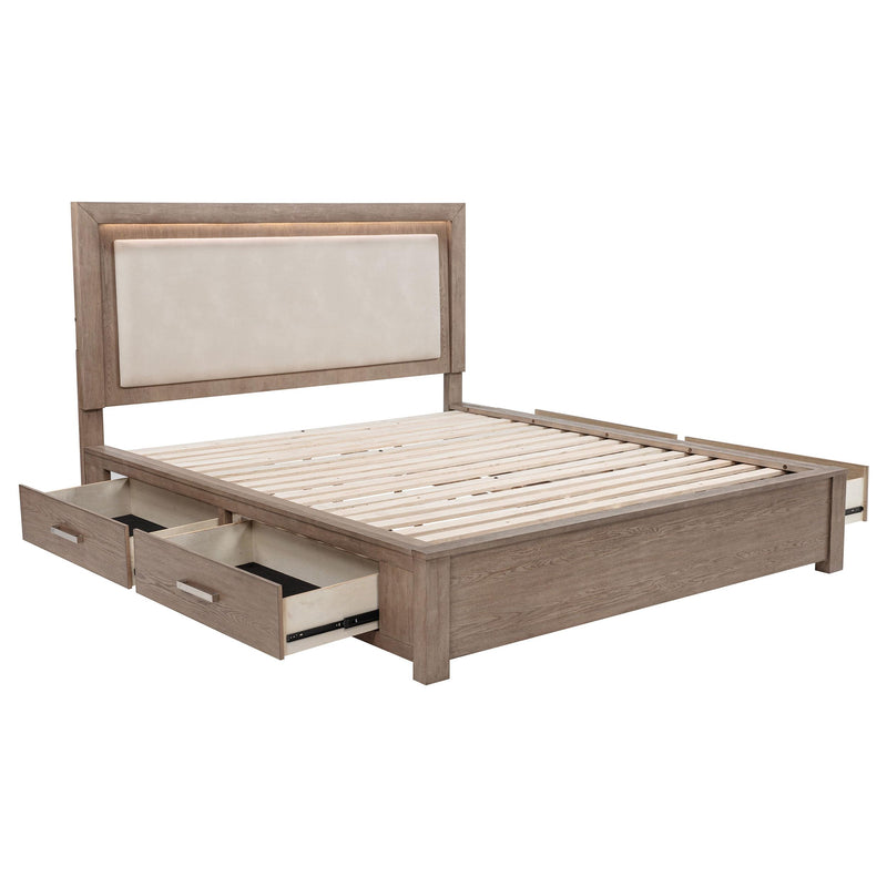 Kenora 56-inch Eastern King LED Storage Bed Barley Brown - 224850KE