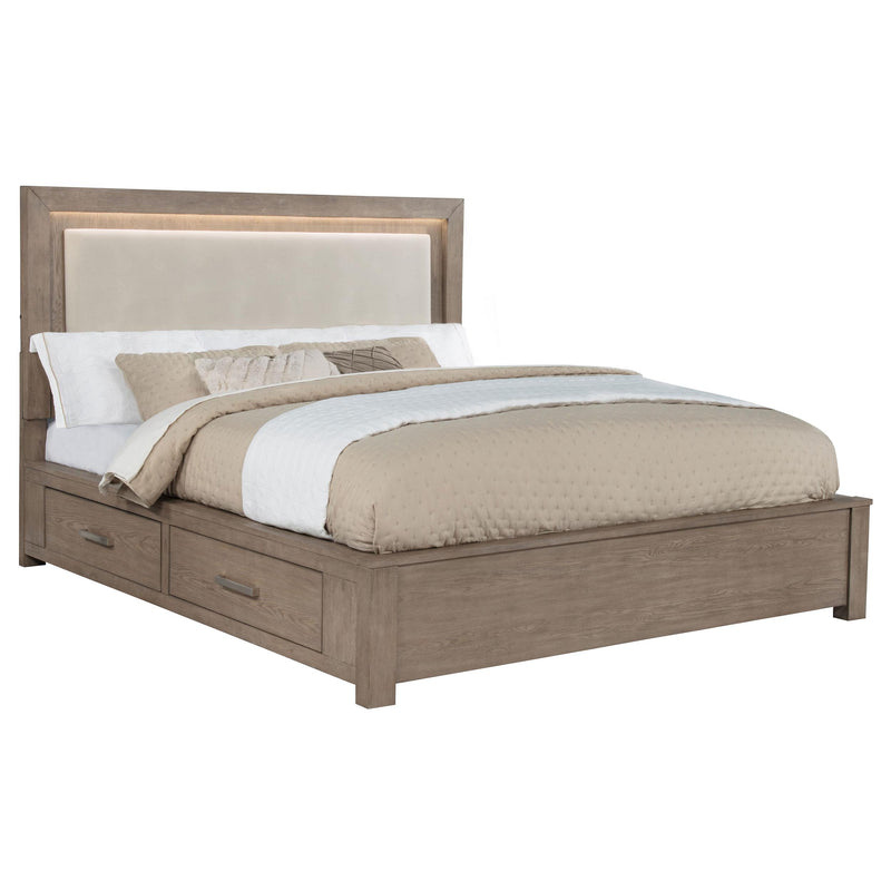 Kenora 56-inch Eastern King LED Storage Bed Barley Brown - 224850KE