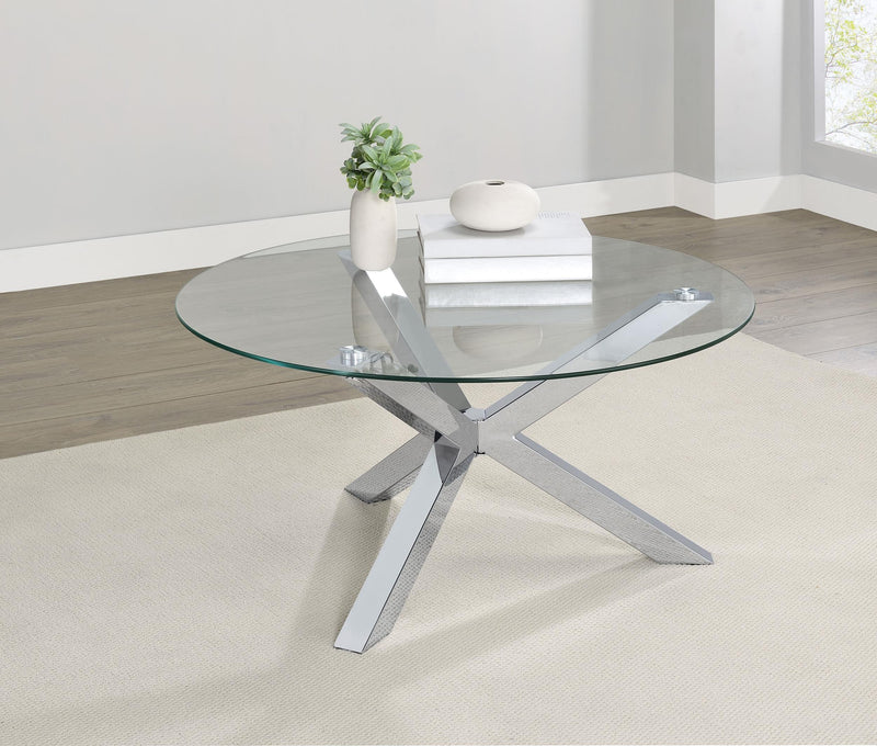 Kenzie Round Tempered Glass Top Cocktail Coffee Table Chrome - 708128