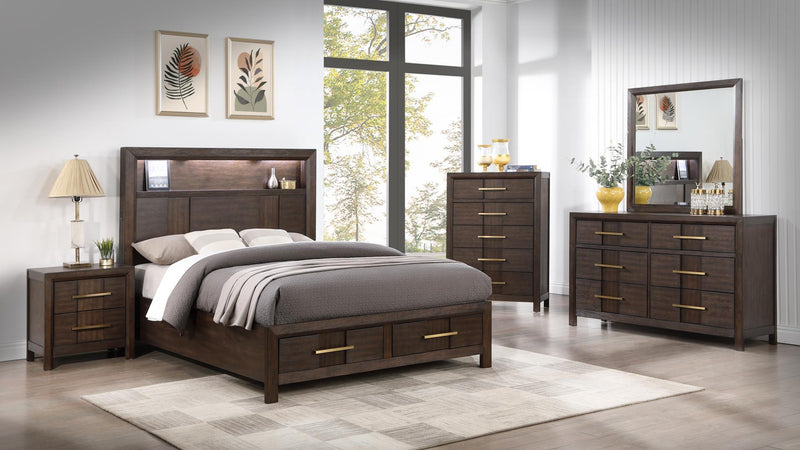 Kenzo Full 5 Pc Bedroom Set in Walnut - Kenzo Full 5 Pc Bedroom Set in Walnut