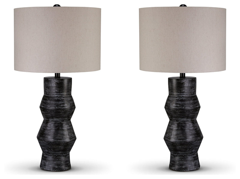 Kerbert 2-Piece Table Lamp Set in Distressed Black - PKG019345