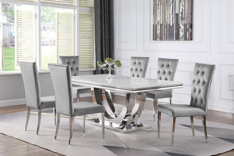 Kerwin 7-piece Rectangular Dining Table Set Grey and Chrome - 111101-S7G