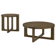Kessler 2-piece Round Sculptural Wood Coffee Table Set Brown - 735998-S2