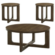 Kessler 3-piece Round Sculptural Wood Coffee Table Set Brown - 735998-S3
