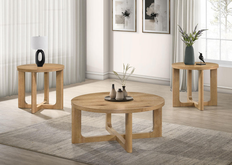 Kessler Round Sculptural Wood Coffee Table Light Oak - 735988