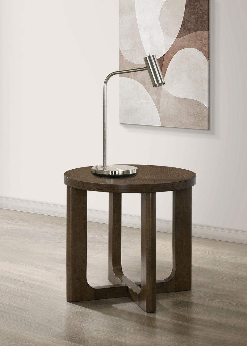 Kessler Round Sculptural Wood End Table Brown - 735997