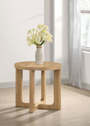 Kessler Round Sculptural Wood End Table Light Oak - 735987