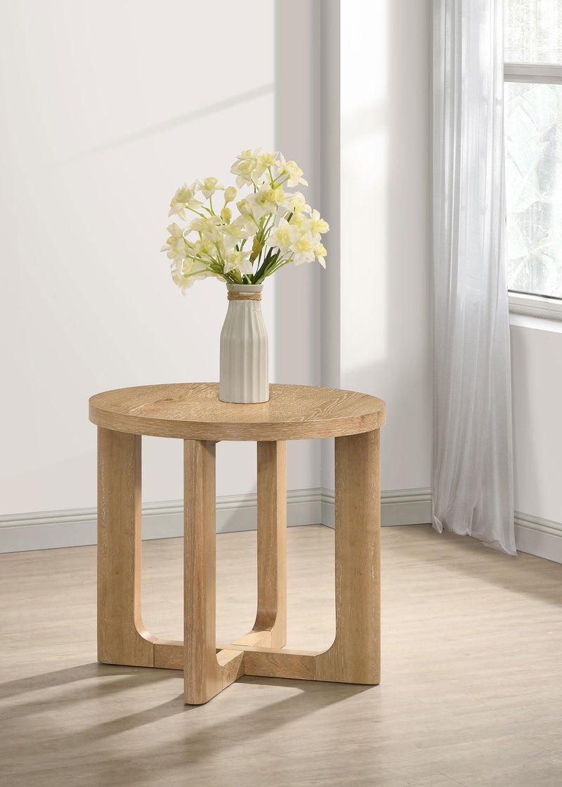 Kessler Round Sculptural Wood End Table Light Oak - 735987