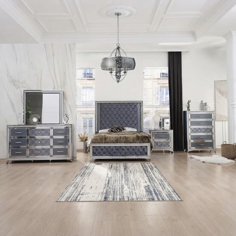 Keystone - Gray Panel Queen Bed with Upholstered Headboard, Footboard and LED Light - B246-Q-Bed