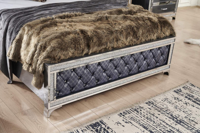 Keystone - Gray Panel Queen Bed with Upholstered Headboard, Footboard and LED Light - B246-Q-Bed
