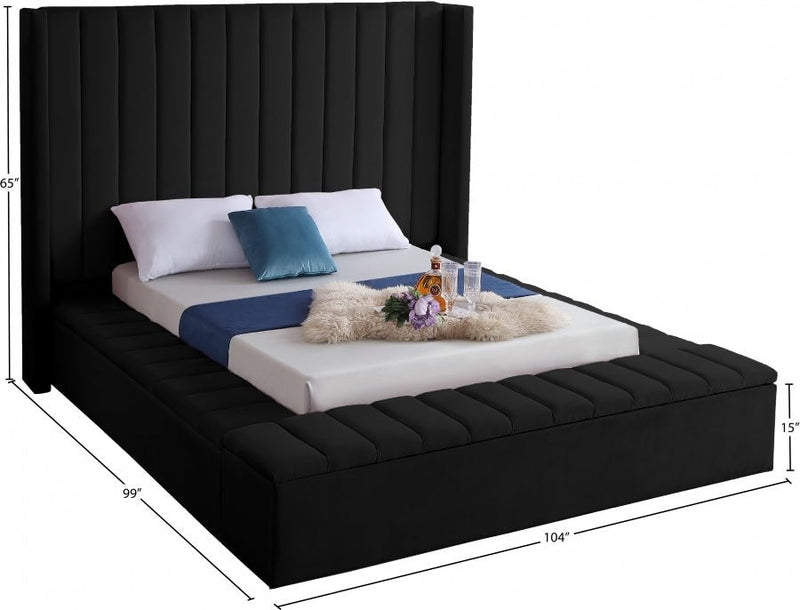 Kiki Velvet King Bed (3 Boxes) Black - Gate FurnitureKing Bed