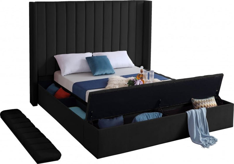 Kiki Velvet King Bed (3 Boxes) Black - Gate FurnitureKing Bed