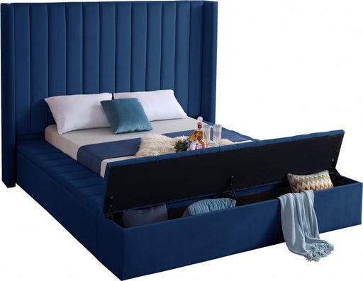 Kiki Velvet King Bed (3 Boxes) Blue - Gate FurnitureKing Bed