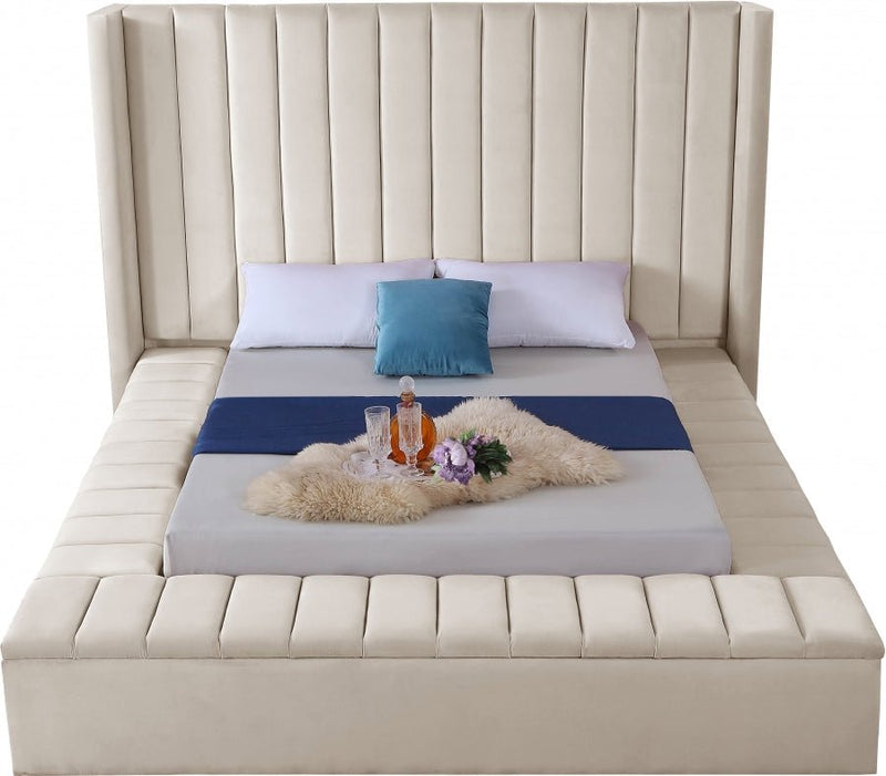 Kiki Velvet King Bed (3 Boxes) Cream - Gate FurnitureKing Bed