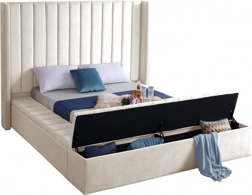 Kiki Velvet King Bed (3 Boxes) Cream - Gate FurnitureKing Bed