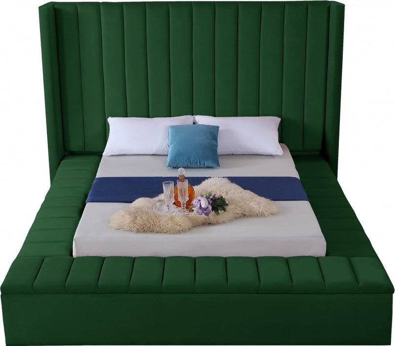 Kiki Velvet King Bed (3 Boxes) Green - Gate FurnitureKing Bed