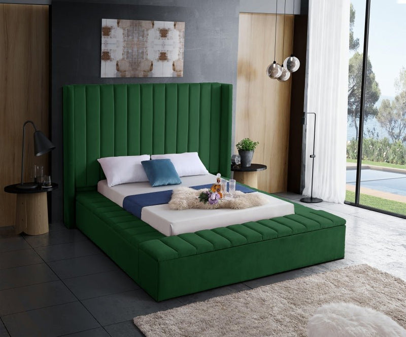 Kiki Velvet King Bed (3 Boxes) Green - Gate FurnitureKing Bed