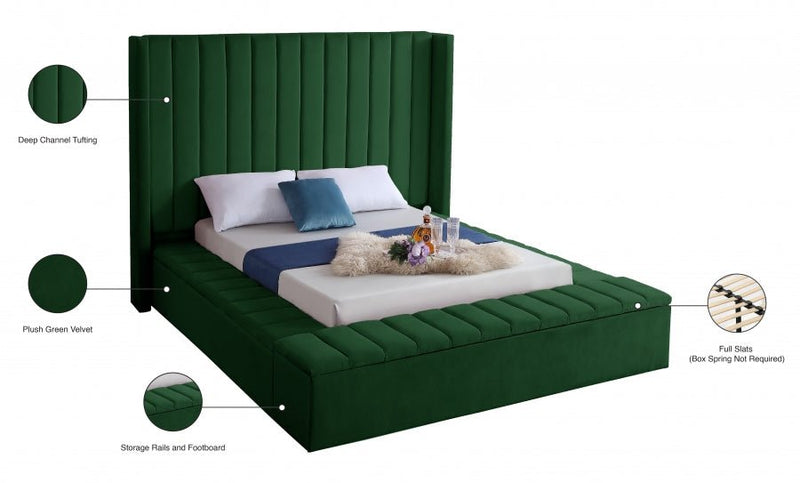 Kiki Velvet King Bed (3 Boxes) Green - Gate FurnitureKing Bed