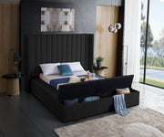 Kiki Velvet Queen Bed (3 Boxes) Black - Gate FurnitureQueen Bed