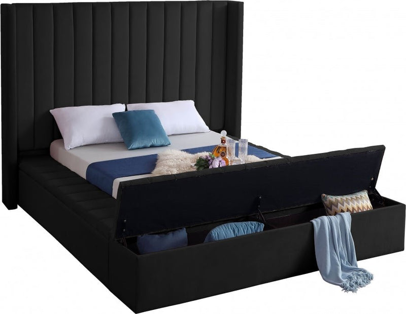 Kiki Velvet Queen Bed (3 Boxes) Black - Gate FurnitureQueen Bed