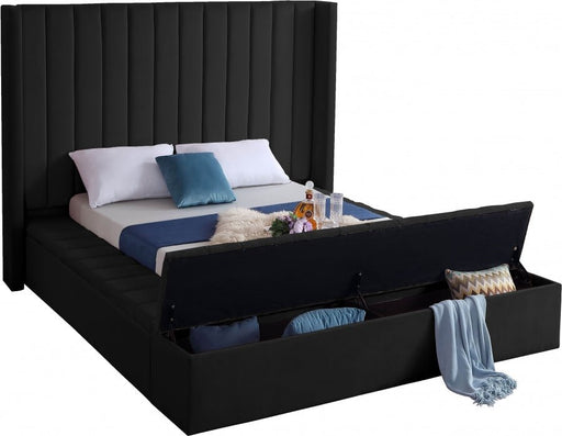 Kiki Velvet Queen Bed (3 Boxes) Black - Gate FurnitureQueen Bed