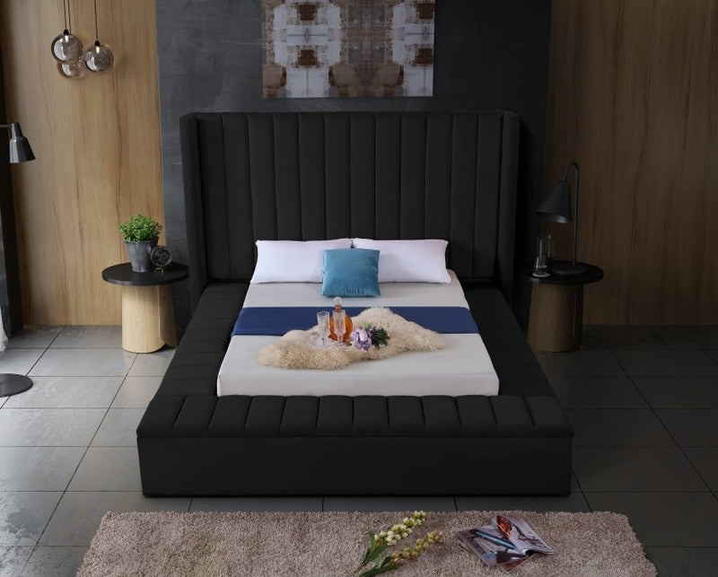 Kiki Velvet Queen Bed (3 Boxes) Black - Gate FurnitureQueen Bed