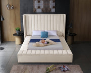 Kiki Velvet Queen Bed (3 Boxes) Cream - Gate FurnitureQueen Bed