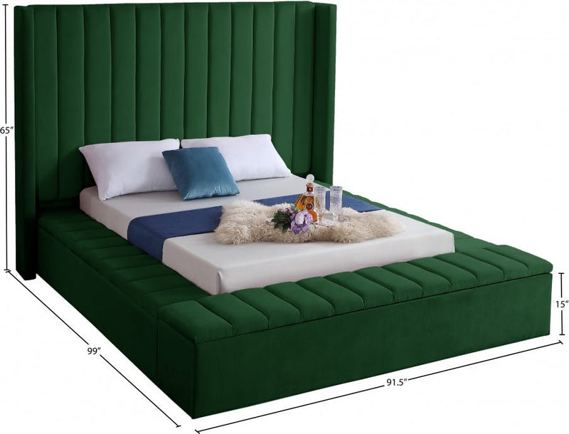 Kiki Velvet Queen Bed (3 Boxes) Green - Gate FurnitureQueen Bed