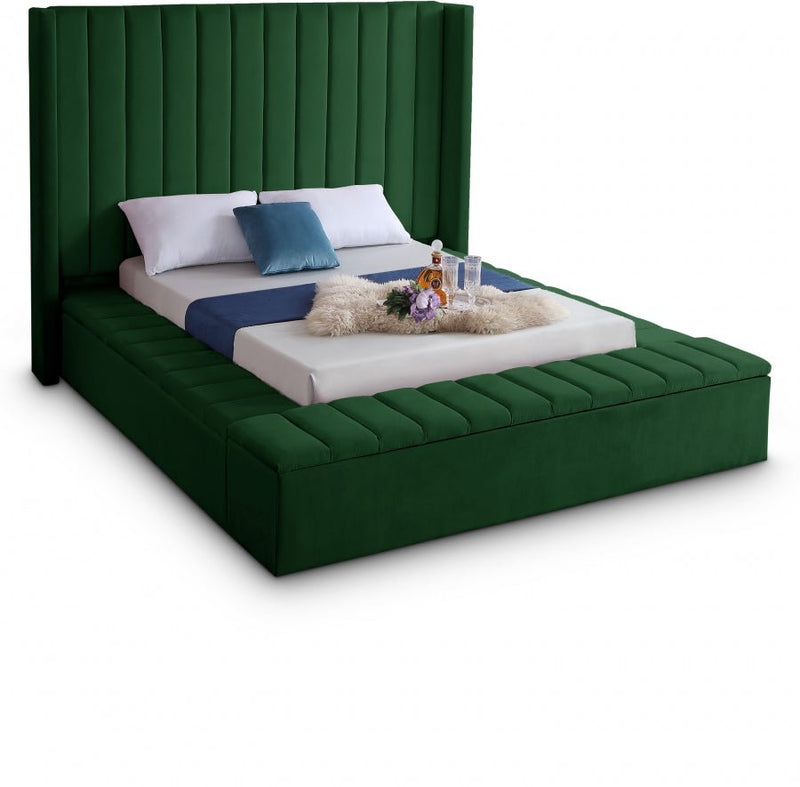 Kiki Velvet Queen Bed (3 Boxes) Green - Gate FurnitureQueen Bed