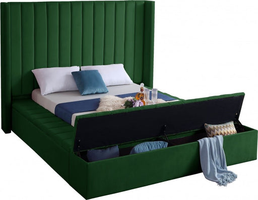 Kiki Velvet Queen Bed (3 Boxes) Green - Gate FurnitureQueen Bed