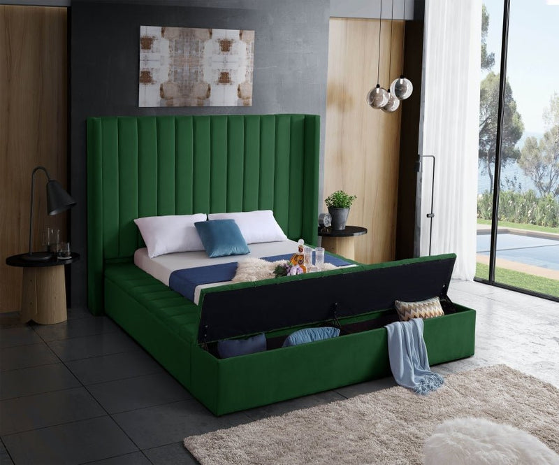 Kiki Velvet Queen Bed (3 Boxes) Green - Gate FurnitureQueen Bed