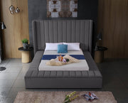 Kiki Velvet Queen Bed (3 Boxes) Grey - Gate FurnitureQueen Bed