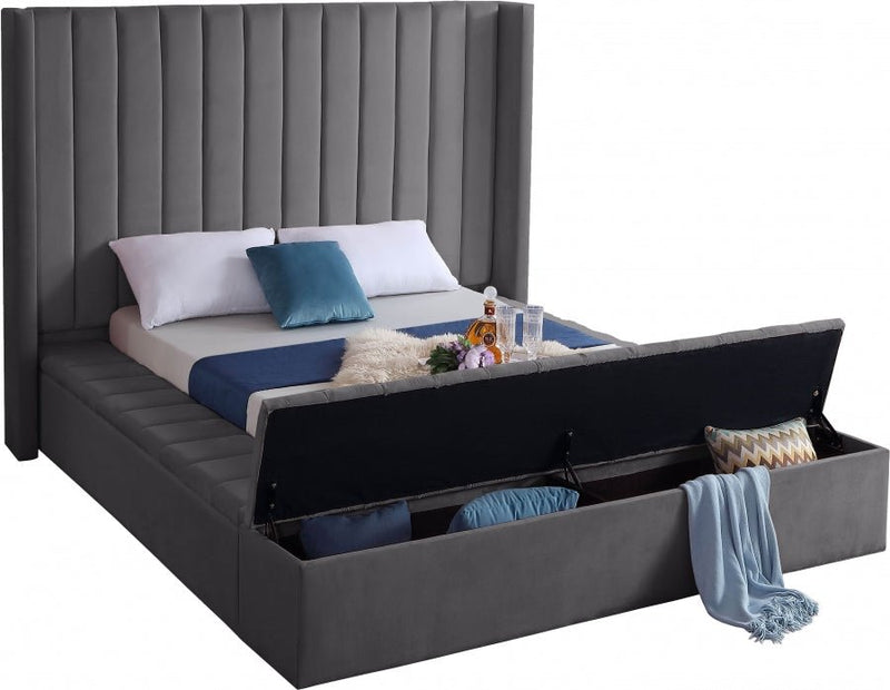 Kiki Velvet Queen Bed (3 Boxes) Grey - Gate FurnitureQueen Bed