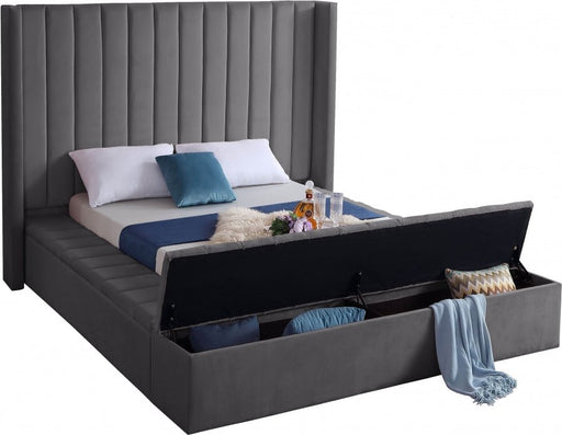 Kiki Velvet Queen Bed (3 Boxes) Grey - Gate FurnitureQueen Bed