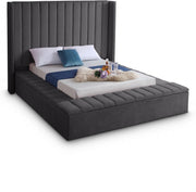 Kiki Velvet Queen Bed (3 Boxes) Grey - Gate FurnitureQueen Bed