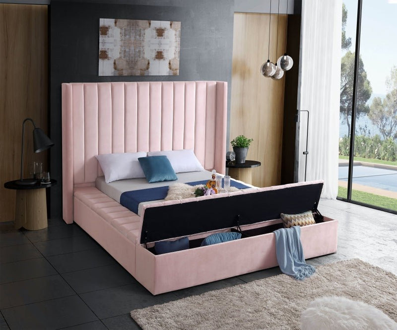 Kiki Velvet Queen Bed (3 Boxes) Pink - Gate FurnitureQueen Bed