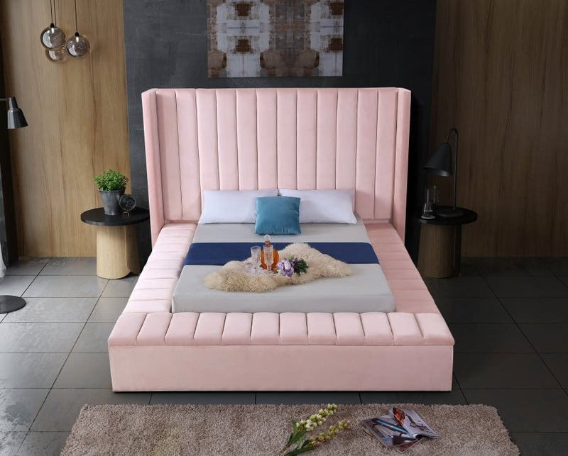 Kiki Velvet Queen Bed (3 Boxes) Pink - Gate FurnitureQueen Bed