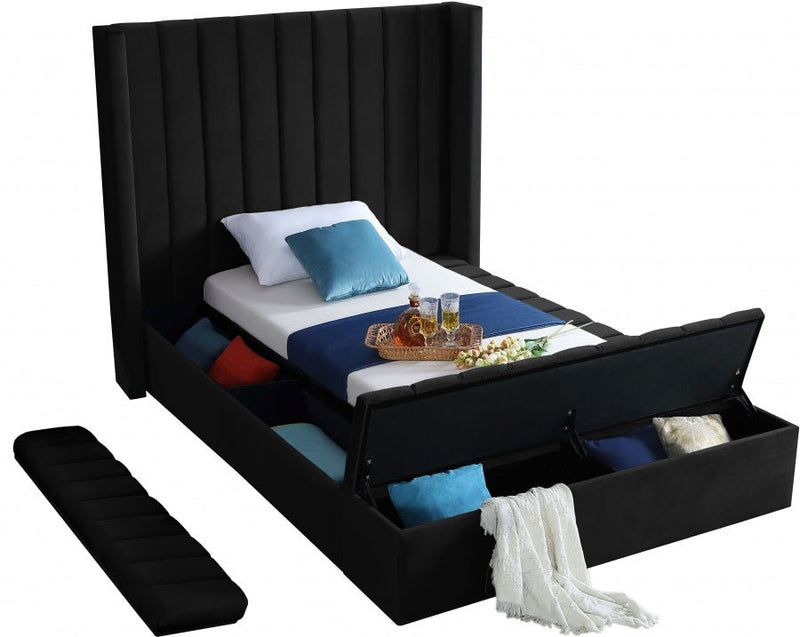 Kiki Velvet Twin Bed (3 Boxes) Black - Gate FurnitureTwin Bed