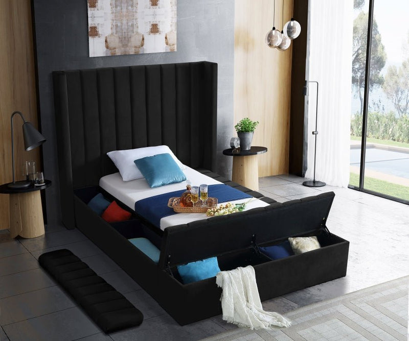 Kiki Velvet Twin Bed (3 Boxes) Black - Gate FurnitureTwin Bed