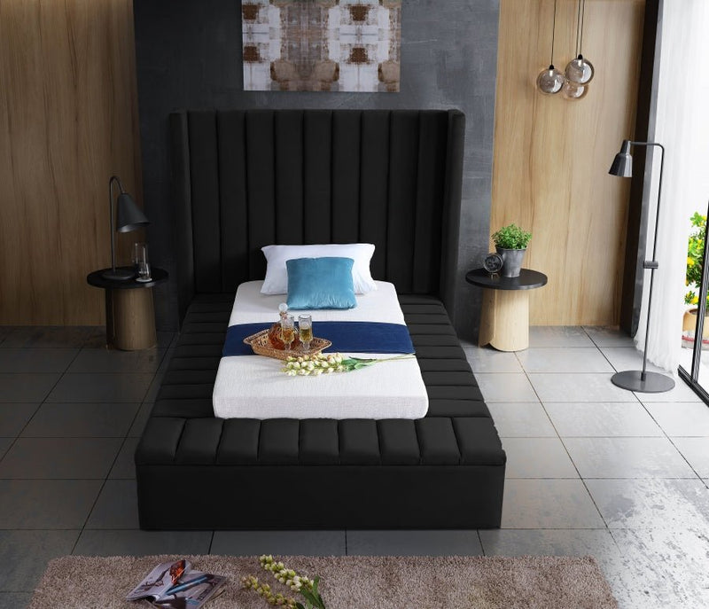 Kiki Velvet Twin Bed (3 Boxes) Black - Gate FurnitureTwin Bed