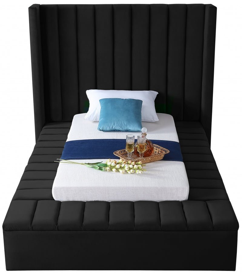 Kiki Velvet Twin Bed (3 Boxes) Black - Gate FurnitureTwin Bed