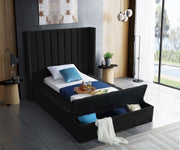 Kiki Velvet Twin Bed (3 Boxes) Black - Gate FurnitureTwin Bed